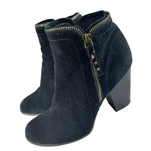 LIMELIGHT! BLACK GENUINE SUEDE LEATHER CHUNKY HEEL 2 ZIPPER ANKLE BOOTS! SZ 9M